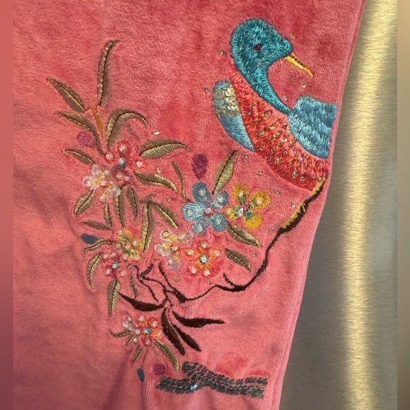 BCBGMaxAzria Pink Floral Velour Sweatpants Sz L - Picture 6 of 8